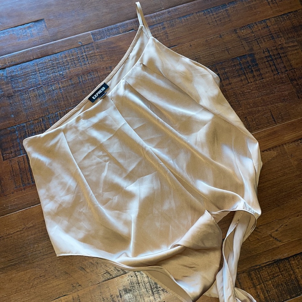Express Brown Asymmetrical Bronze Satiny tie-front Camisole
